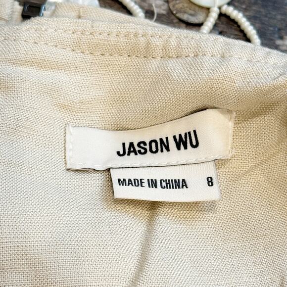 Jason Wu Crop Top Womens 8 Beige Mother of Pearl Shell Beaded Trim Summer NWT - Picture 3 of 13
